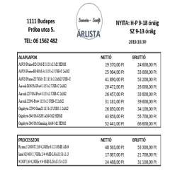 Első lépések: árlista