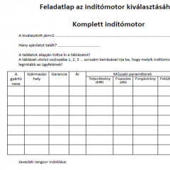 Feladatlap az indítómotor kiválasztásához