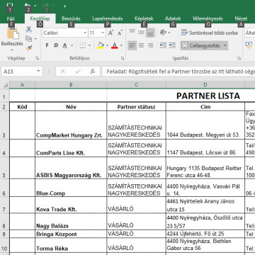Első lépések: Partner lista